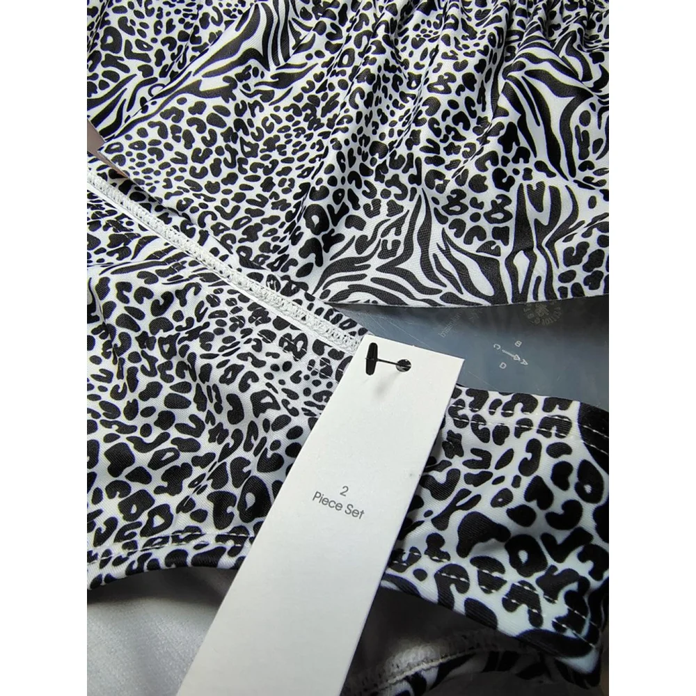 Calvin Klein Girls XL 16 Bikini Set Black White Animal Print 2 Piece Swim NWT